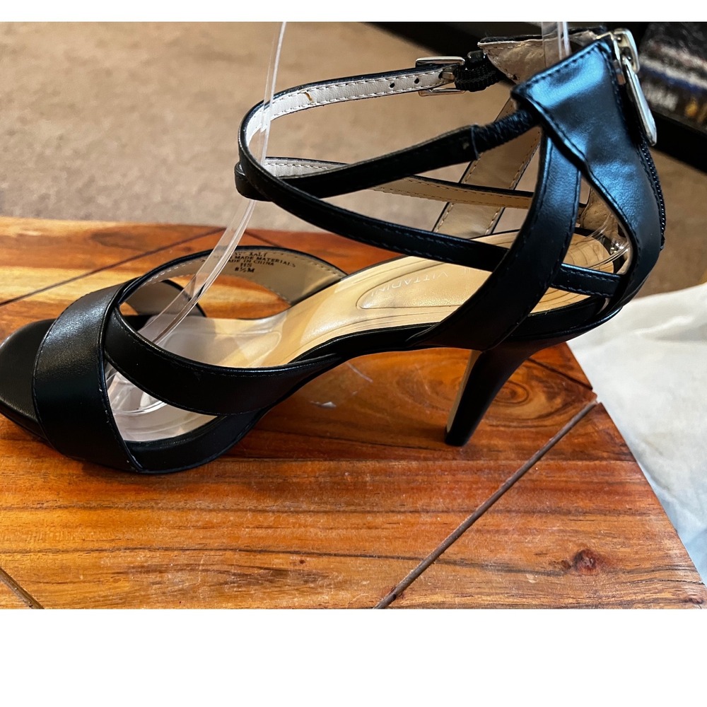 Adrienne Vittadini AV-XALT Black Strappy Stiletto Sandals Women 8.5 M Square Toe